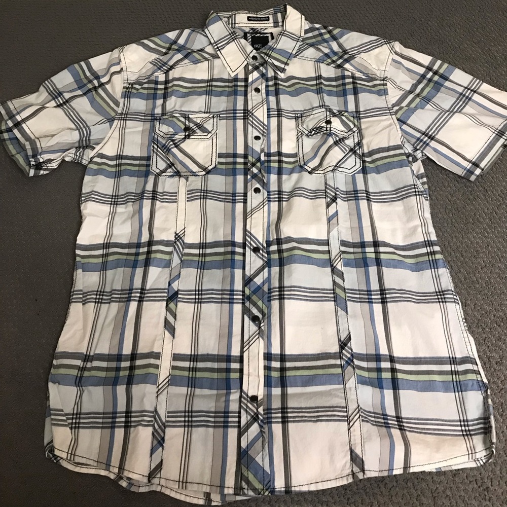 BKE plaid pearl snap.